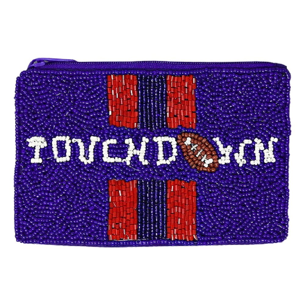Touchdown Football Team College OLE MISS Beaded Coin Pouch Zipper Bag NEW